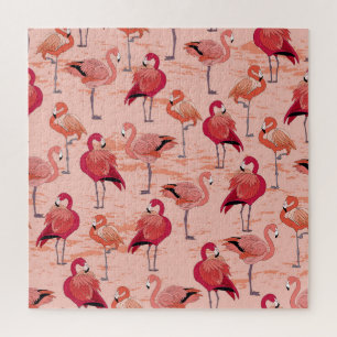 Quebra-cabeça Flamingos cor-de-rosa: padrão tropical sem costura