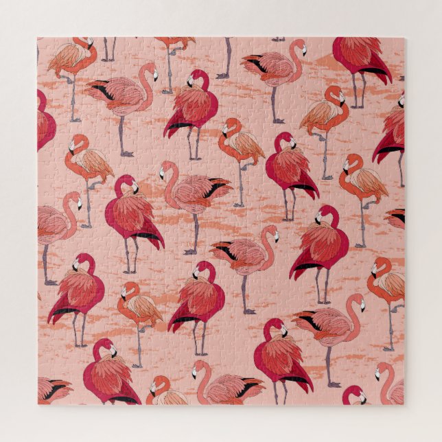 Quebra-cabeça Flamingos cor-de-rosa: padrão tropical sem costura (Vertical)