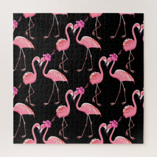 Quebra-cabeça Flamingos cor-de-rosa: Vintagem preta de fundo