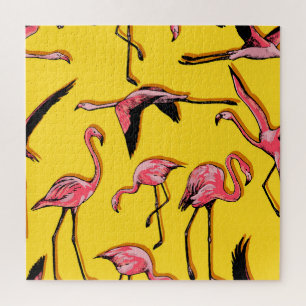 Quebra-cabeça Flamingos Desenhados À Mão Vintage Fundo Invisível
