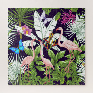 Quebra-cabeça Flamingos, plantas tropicais: padrão de colheita.