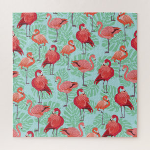 Quebra-cabeça Flamingos Rosa: Padrão Exótico Sem Olhos.