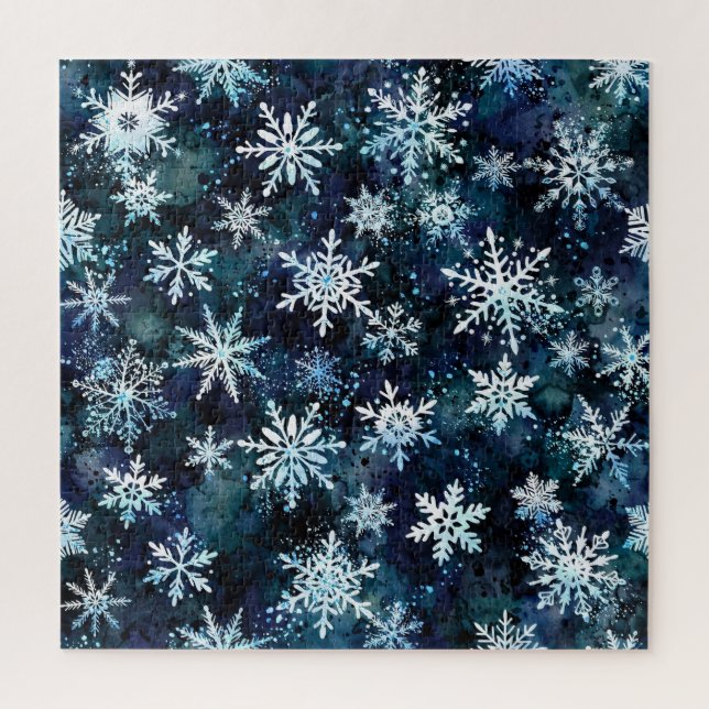 Quebra-cabeça Flocos de Neve Caindo Noite de Inverno Azul Profun (Vertical)