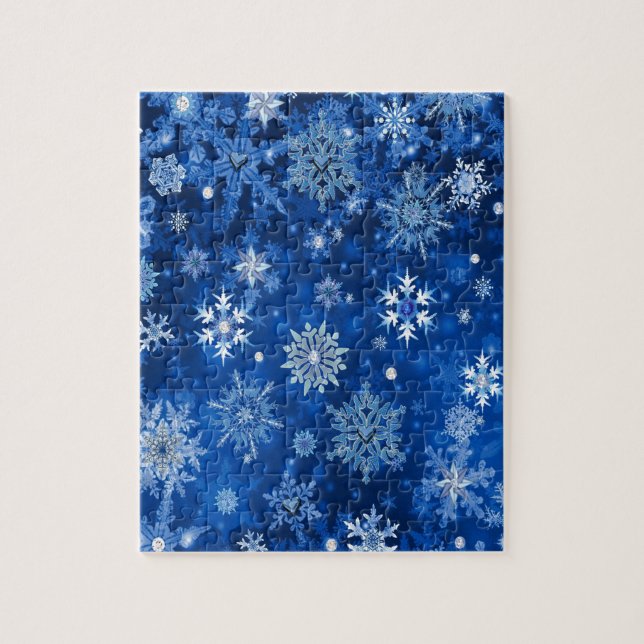 Quebra-cabeça Flocos de neve de Natal Azul e Prata (Vertical)