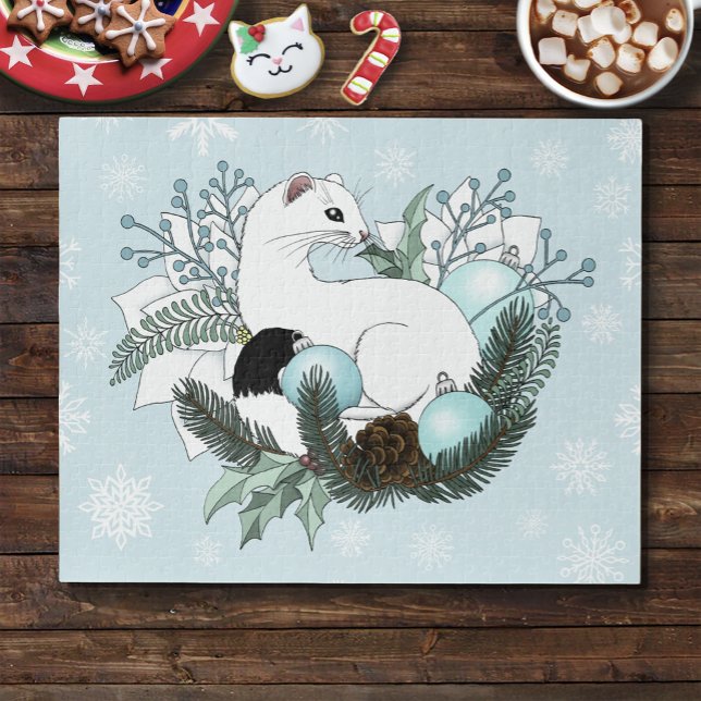 Quebra-cabeça Flocos de Neve do Natal Azul de Arminho Branco (Criador carregado)