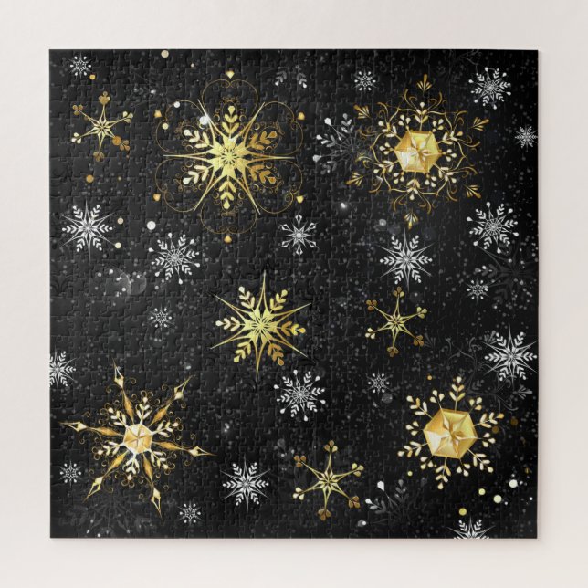 Quebra-cabeça Flocos de neve do Ouro Xmas em preto (Vertical)