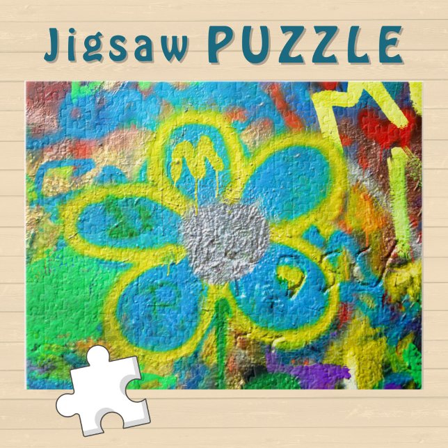 Quebra-cabeça Flor Amarelo Turquesa numa Parede de Grafite - (Criador carregado)