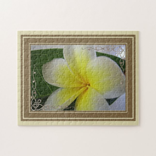 Quebra-cabeça Flor branca e amarela do Frangipani (Horizontal)