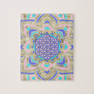 Quebra-cabeça Flor da vida em Pastels e em ouro de Lotus