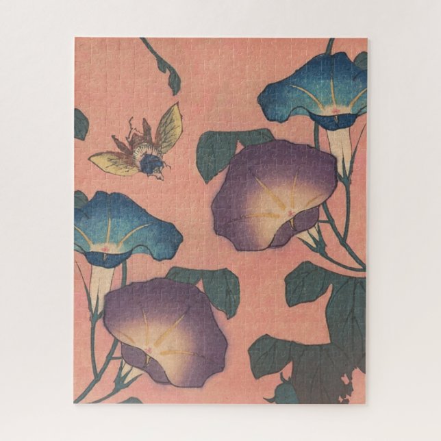 Quebra-cabeça Flor de Abelha Rosa Arte Clássica Hokusai (Vertical)