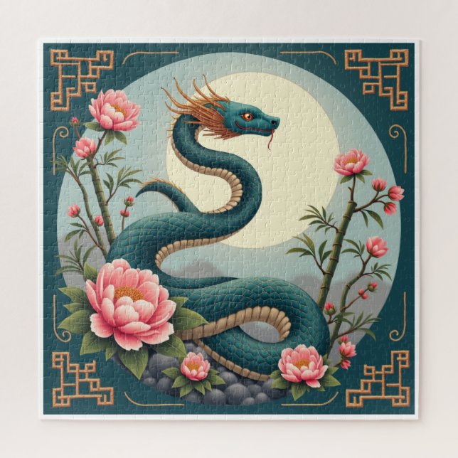 Quebra-cabeça Flor de lótus Cobra Azul (Vertical)