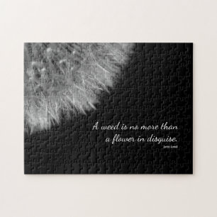 Quebra-cabeça Flor e Citação do Dandelion Branco e Preto Elega