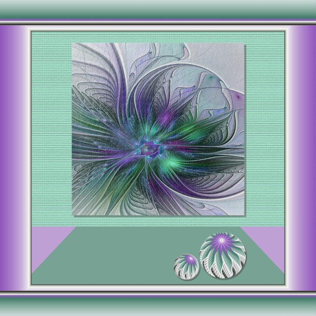 Quebra-cabeça Flor Moderna Abstrata Fractal Roxa Verde (Criador carregado)