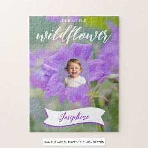 Quebra-cabeça Flor Selvagem Roxa Foto e Nome Personalizado para