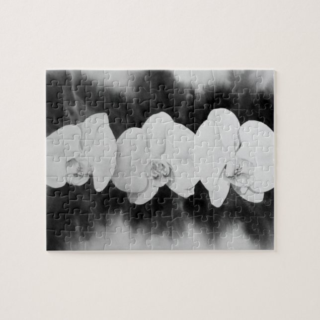 Quebra-cabeça Flor tropical de pintura da Orquídea Branca Negra (Horizontal)