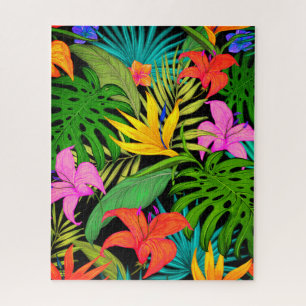 Quebra-cabeça Flor tropical e folha de palma Havaí colorida