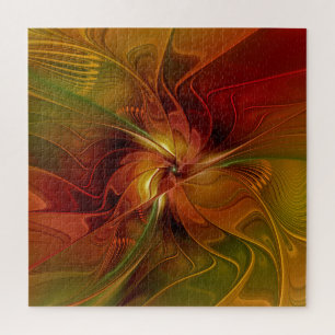 Quebra-cabeça Flor verde-laranja-abstrato Vermelho Castanho-Cast