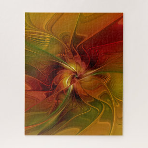 Quebra-cabeça Flor verde-laranja-abstrato Vermelho Castanho-Cast