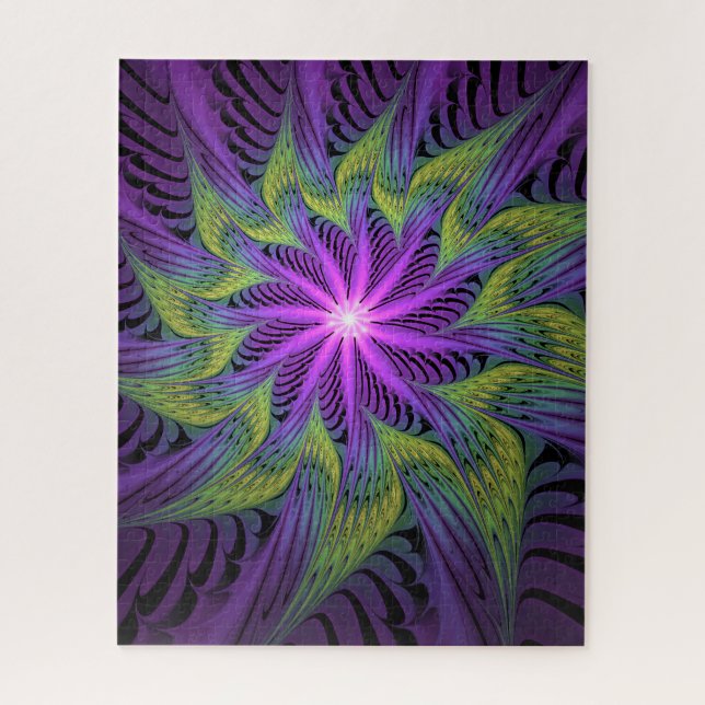 Quebra-cabeça Flor Verde Roxo, Abstrato, Arte Fractal (Vertical)