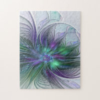 Flor Verde Roxo Moderna Abstrato de Arte Fractal
