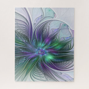 Quebra-cabeça Flor Verde Roxo Moderna Abstrato de Arte Fractal
