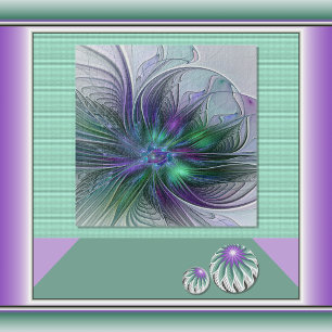 Quebra-cabeça Flor Verde Roxo Moderna Abstrato de Arte Fractal