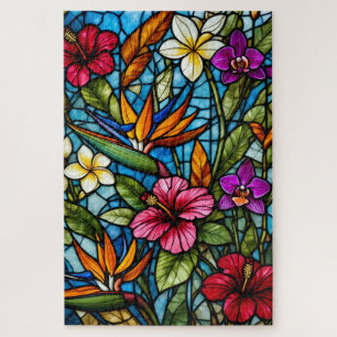 Quebra-cabeça Floração Tropical em Vitral Floral Vibrante