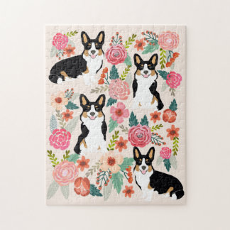 Quebra-cabeça Florais De Vintagem De Cães De Corgi Tricolores