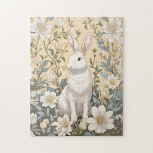 Quebra-cabeça Floral Amarelo Coelho Branco-Bonito Pastel