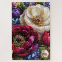 Quebra-cabeça Floral Botânico de Peônia Vintage