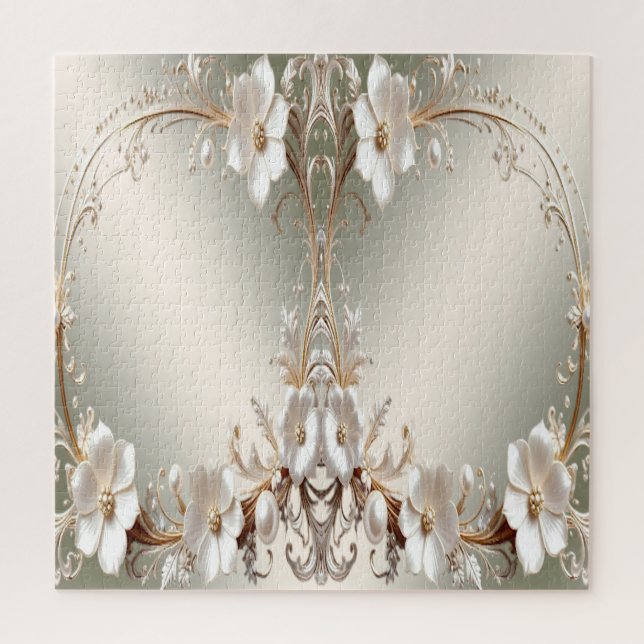 Quebra-cabeça Floral Branco Ornamentado (Vertical)