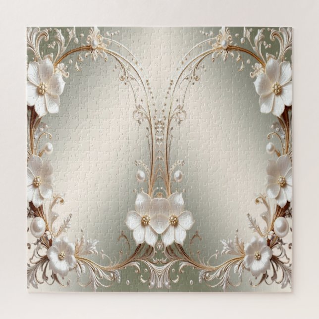 Quebra-cabeça Floral Branco Ornamentado (Vertical)