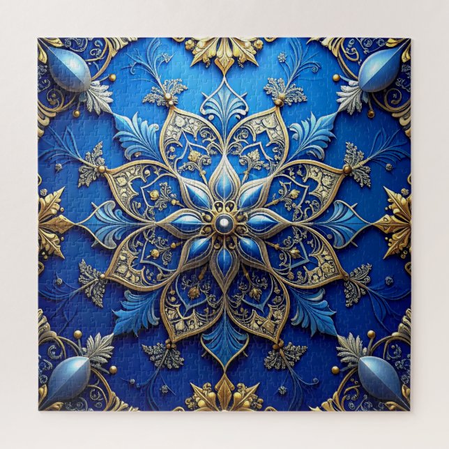 Quebra-cabeça Floral Decorativo Azul (Vertical)