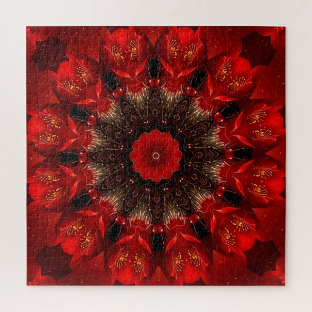 Quebra-cabeça Floral Decorativo Vermelho (Vertical)