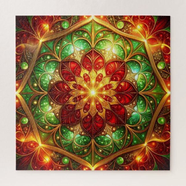 Quebra-cabeça Floral Decorativo Vermelho Verde (Vertical)
