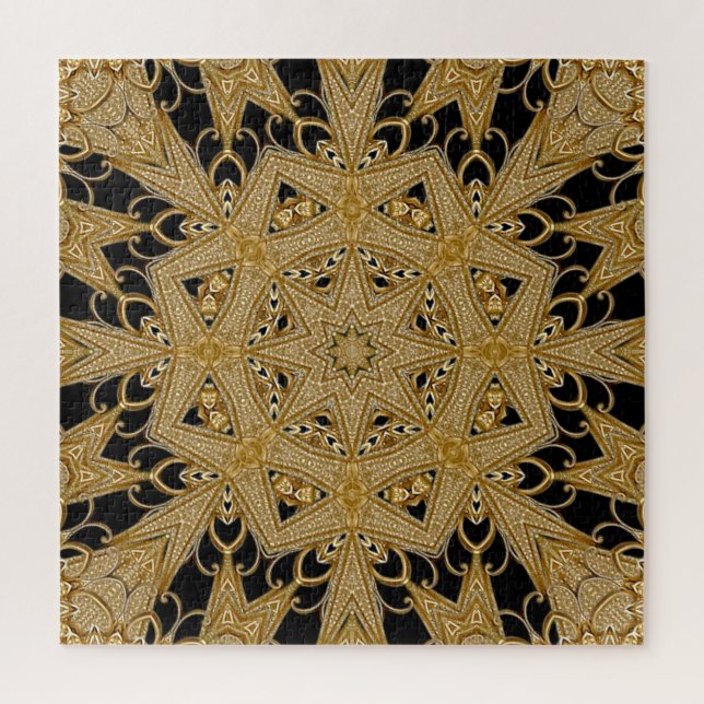 Quebra-cabeça Floral do Ornamentado Negro Dourado (Vertical)