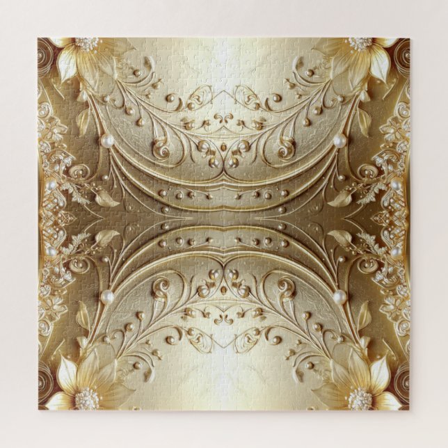 Quebra-cabeça Floral Dourado Ornamentado Moderno (Vertical)