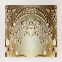 Quebra-cabeça Floral Dourado Ornamentado Moderno