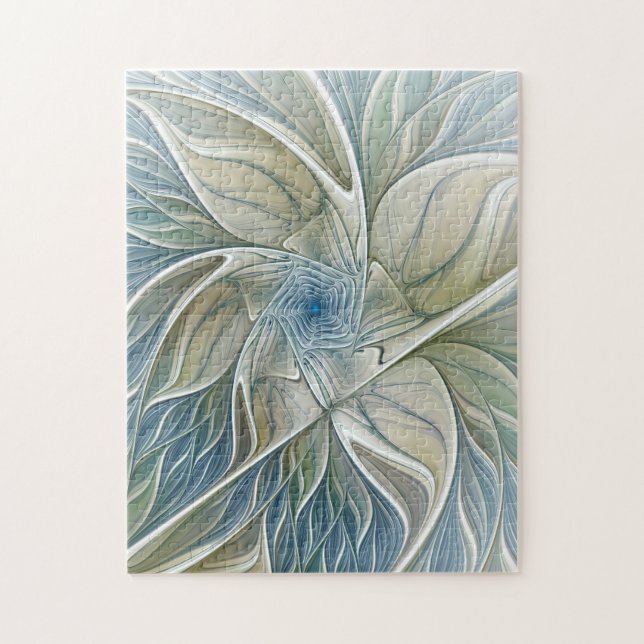 Quebra-cabeça Floral Dream Pattern Abstrato Blue Khaki Fractal (Vertical)