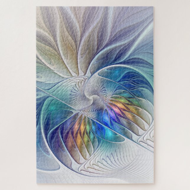 Quebra-cabeça Floral Fantasy, Colorful Abstract Fractal Flower (Vertical)