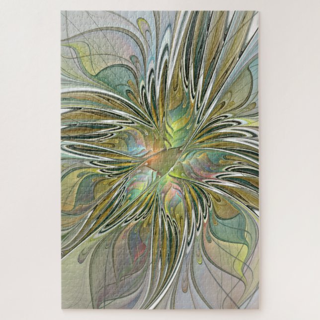 Quebra-cabeça Floral Fantasy Moderna Arte Fractal Flor Com Doura (Vertical)