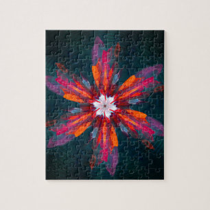 Quebra-cabeça Floral Flores de Mandala Laranja Vermelho Abstrato