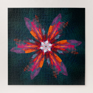 Quebra-cabeça Floral Flores de Mandala Laranja Vermelho Abstrato