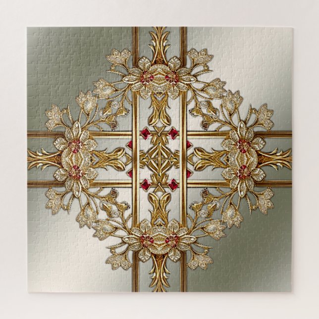 Quebra-cabeça Floral Jigsera do Ornamentado Dourad (Vertical)
