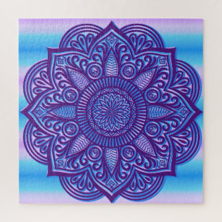 Quebra-cabeça Floral Mandala Peace Colorful Purple Aqua Blue