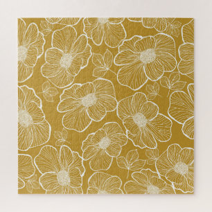 Quebra-cabeça Floral monocromático Dourado: Abstrato sem costura