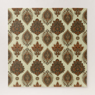 Quebra-cabeça Floral paisley, padrão de vinheta têxtil asiático.