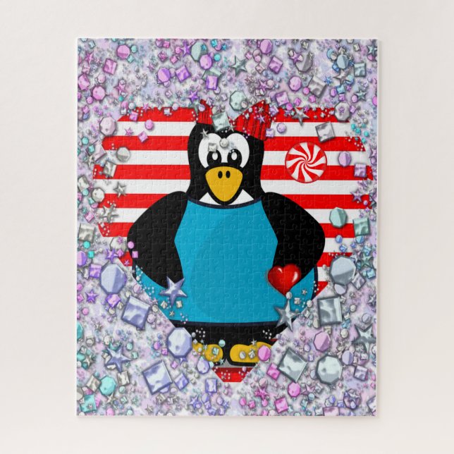 Quebra-cabeça Floral Penguin Hearts Happy Namorado (Vertical)
