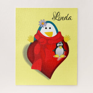 Quebra-cabeça Floral Penguin Hearts Happy Namorado
