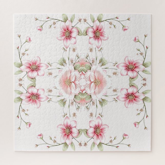 Quebra-cabeça Floral Rosa Branco Elegante (Vertical)